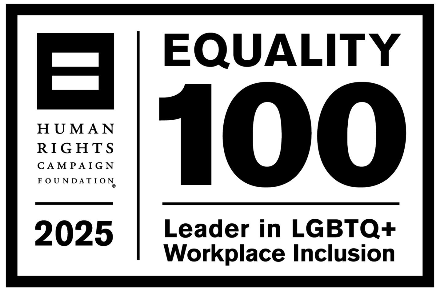 2025 Equality 100 Leader in LGBTQ+ Workplace Inclusion Logo