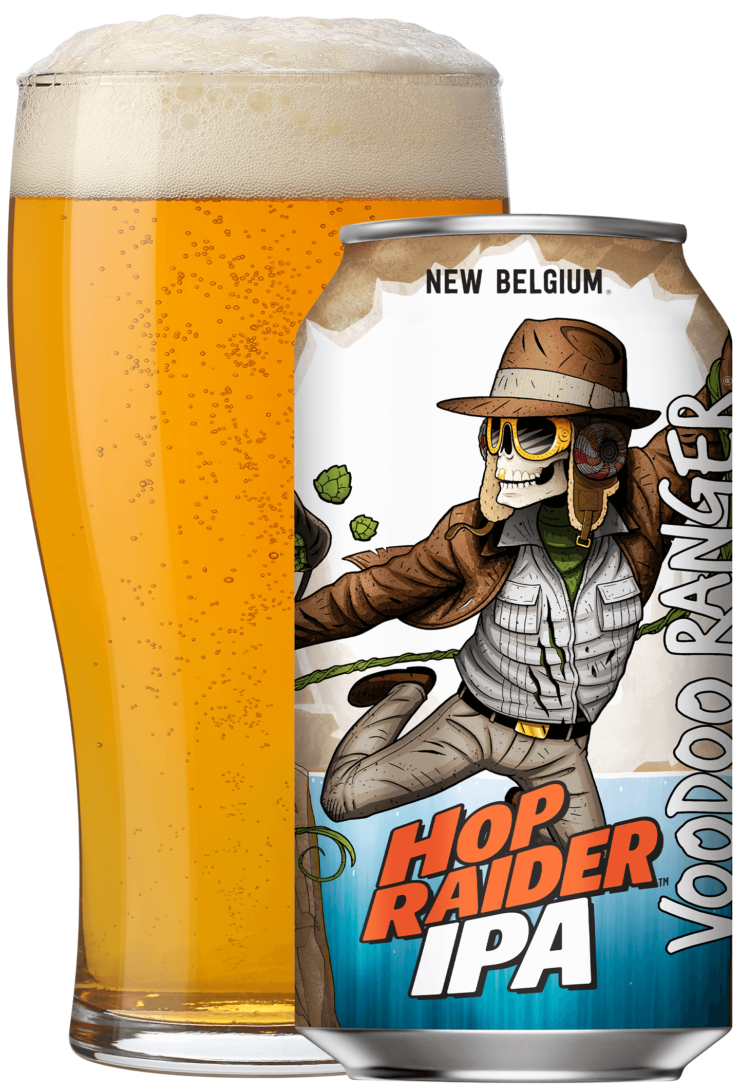 Voodoo Ranger Hop Raider beer can and glass filled with beer