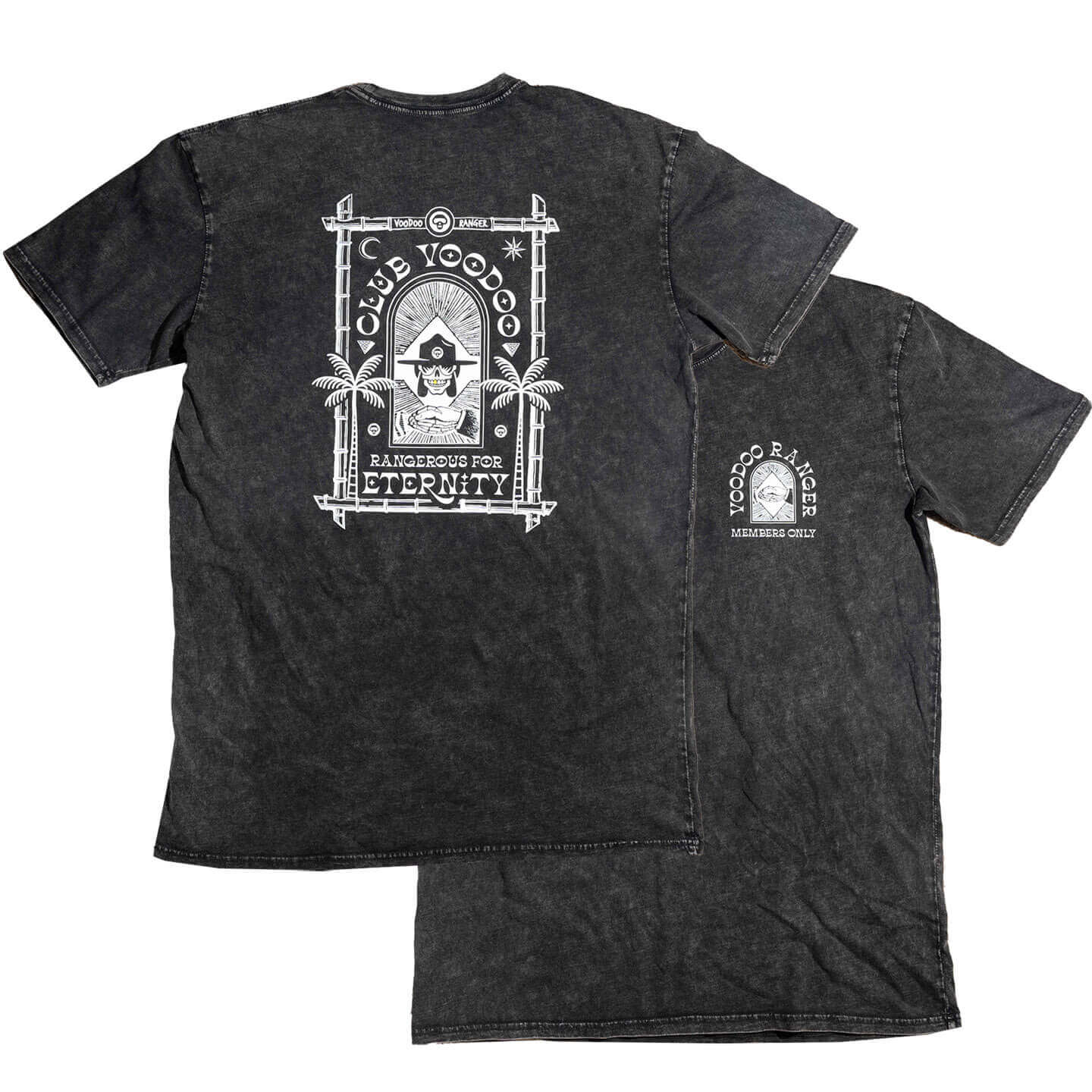 Front and back view of the t-shirt overlayed on top of each other to show both logo variations 