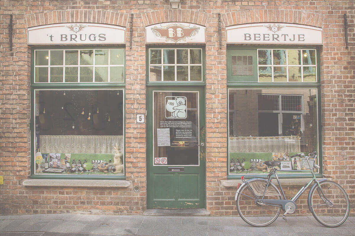 The front of the 't Brugs Beertje beerhouse in Brugge, Belgium